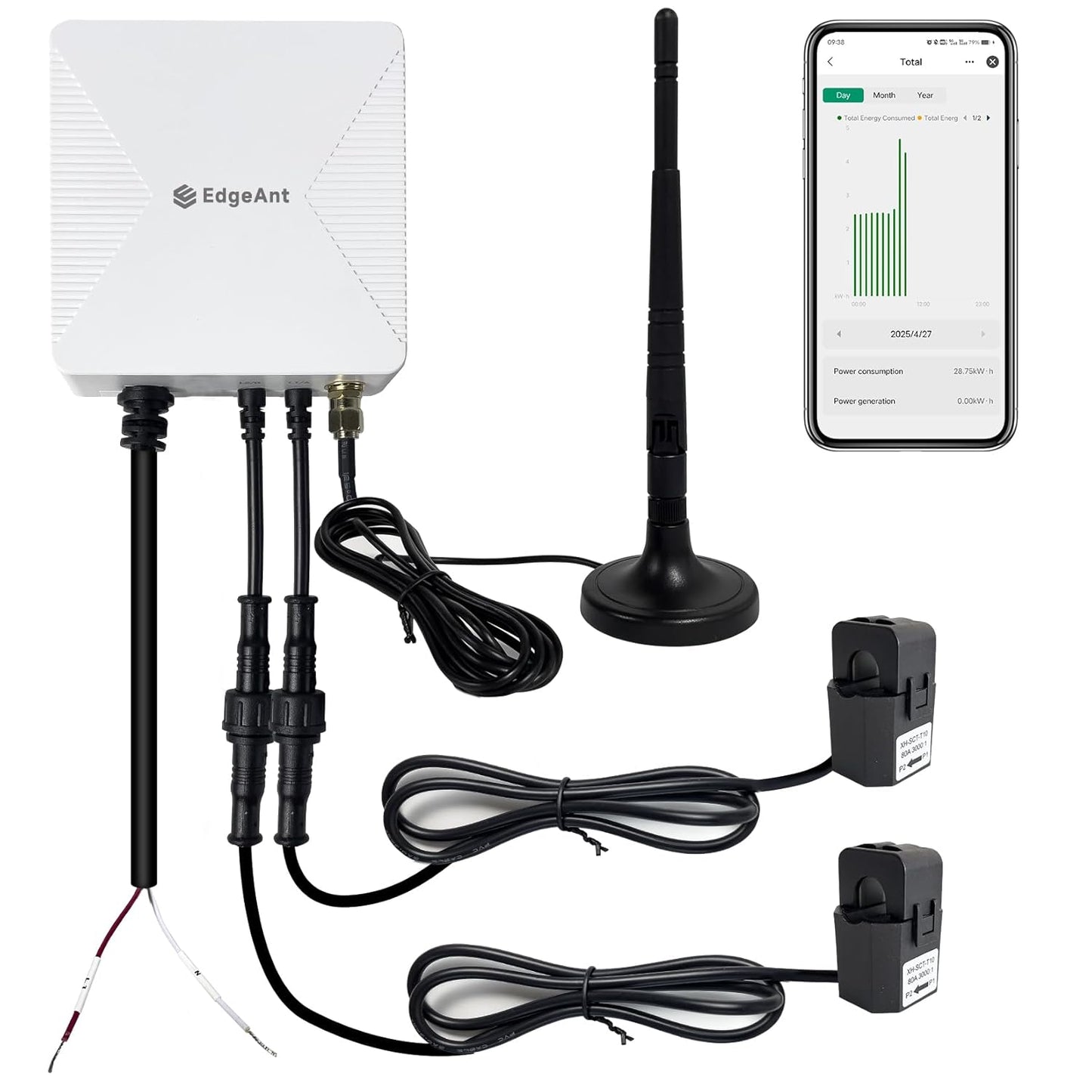 WiFi Energy Monitor with 2 * 80A Clamps, Real-Time Electricity Tracking, Smart Home Power Management, WiFi Meter Solar/Net Metering, Home Energy Automation and Control