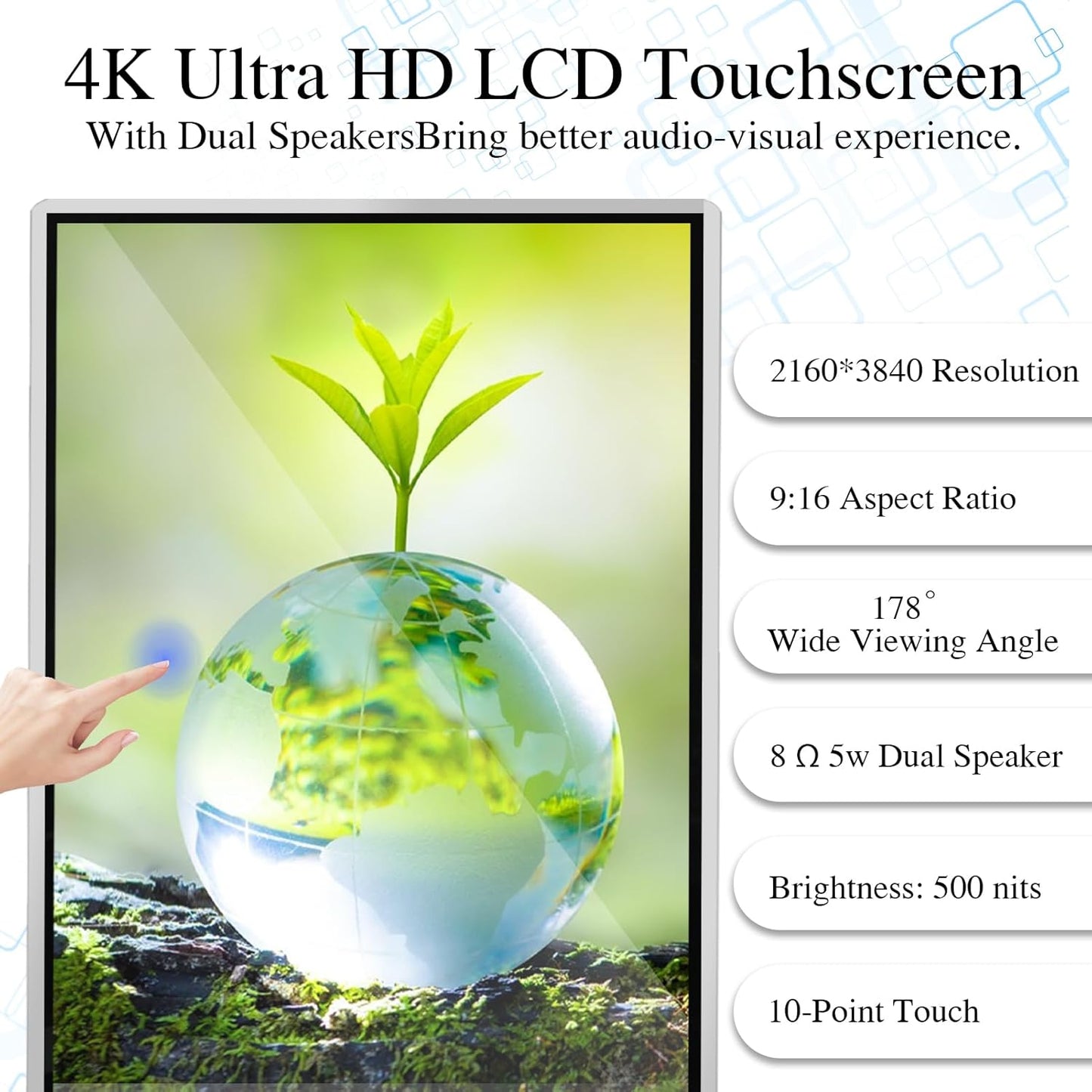 43" 4K LCD Touchscreen Digital Signage Display, Indoor Floor Standing Advertising Kiosk, Commercial Digital Signage Kiosk with Auto AD Box, HDMI WiFi Bluetooth Input, Android 12.0 Black
