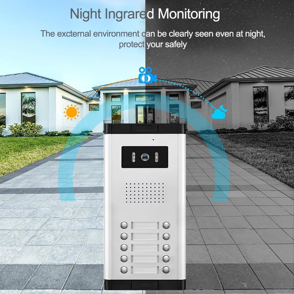 Wired Video Intercom System,7 Inch Ring Video Doorbell with IR Night Vision,HD Camera Kits,IR Outdoor Camera,Dual-Way Intercom for Villa Home Office Apartment (1 Bell +4 Monitor)