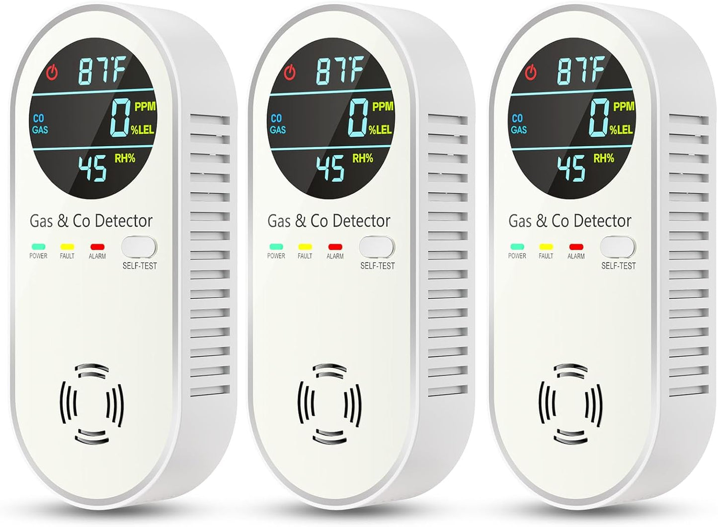 4-in-1 Combination Carbon Monoxide Detectors & Natural Gas Leak Detector - Carbon Monoxide Detectors Plug in - Dual Sensor Gas & Co Detector - Temperature & Humidity Detectors for Home & RV (3 Packs)