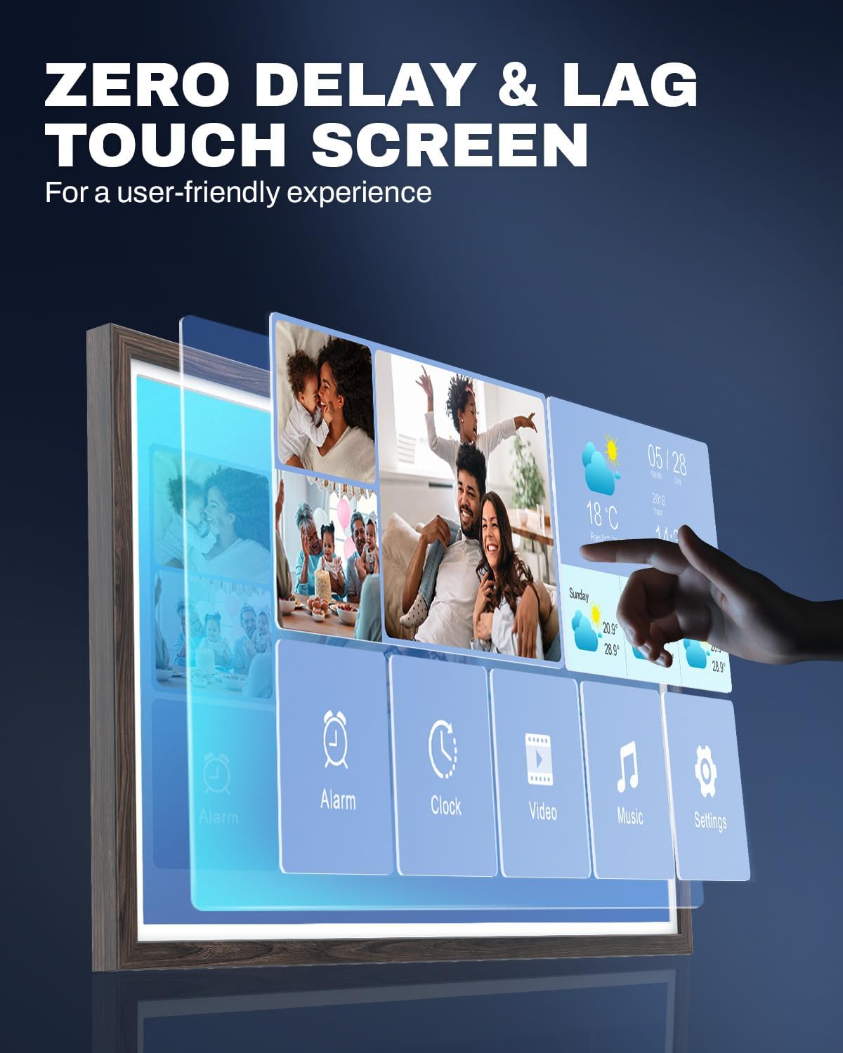 32 Inch FHD Extra Large Digital Picture Frame Touchscreen, 64GB FHD IPS WiFi Digital Photo Frame Remote, Share Photo/Video via Apps, Email, Auto-Rotate, Dark Wood Pattern