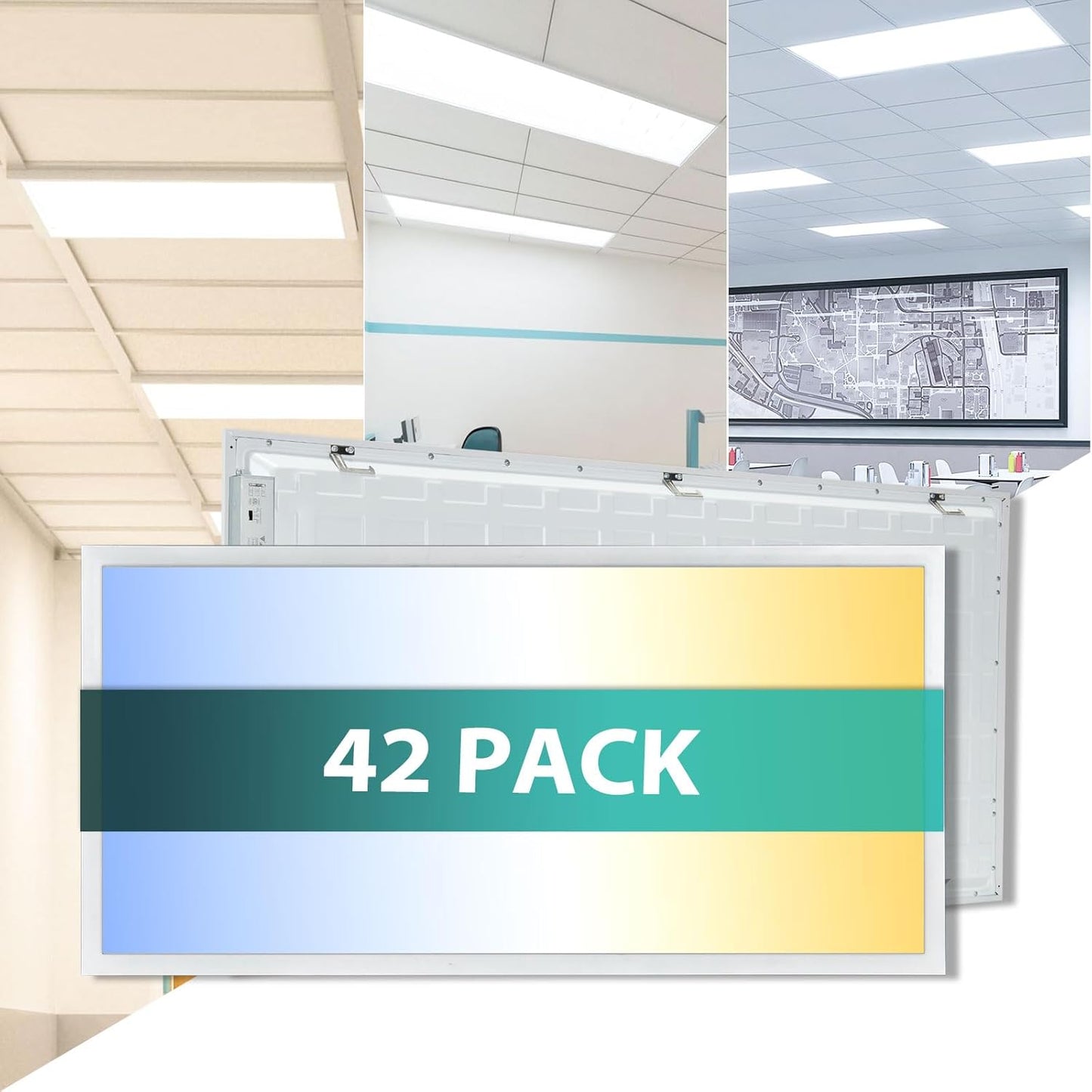 42-Pack 2x4 LED Flat Panel Light Drop Ceiling, 0-10V Dimmable, 5000K 4000K 3000K Selectable & 50W 40W 30W Switchable, 100-277Vac, ETL & DLC