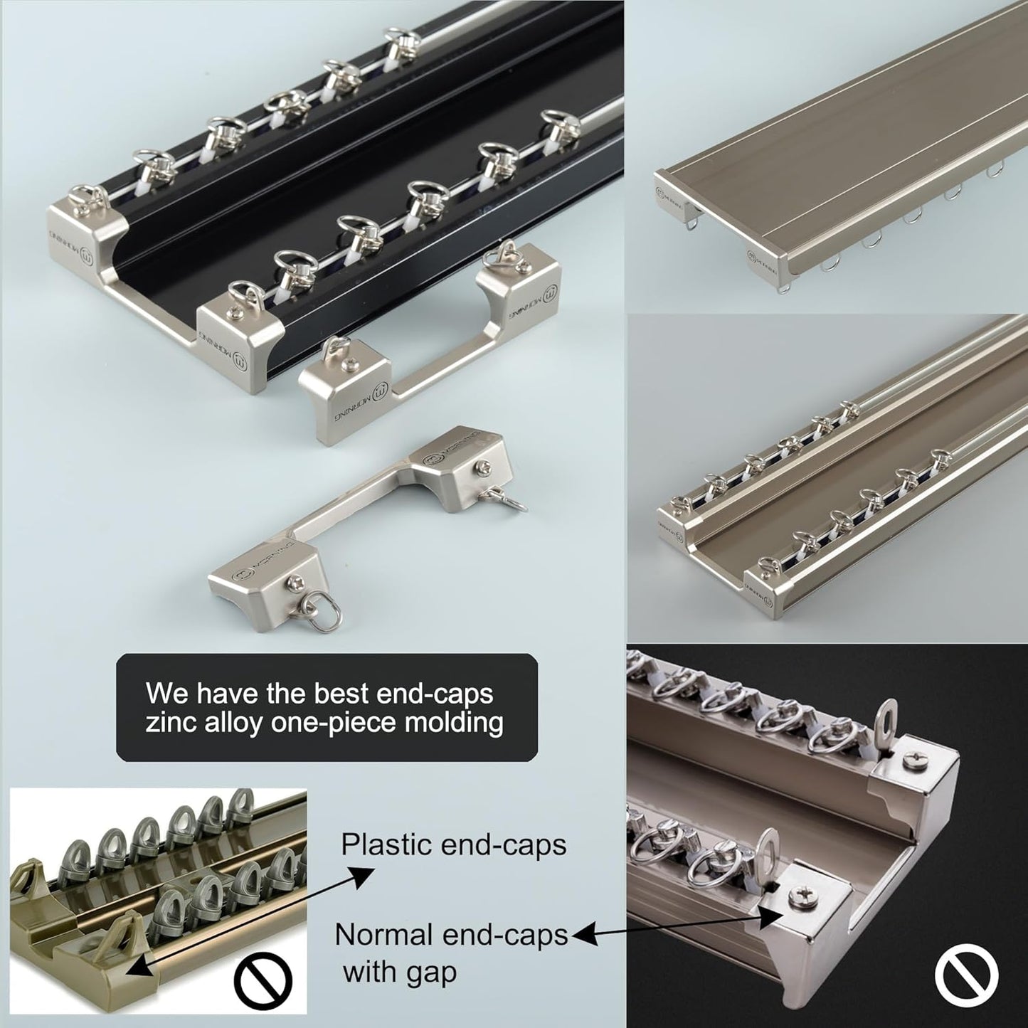 Double Row Ceiling Mounted Curtain Tracks - Double Rails for Curtains, Drapes, Room Dividers - Ceiling Mount System (Champagne, 4.5M)