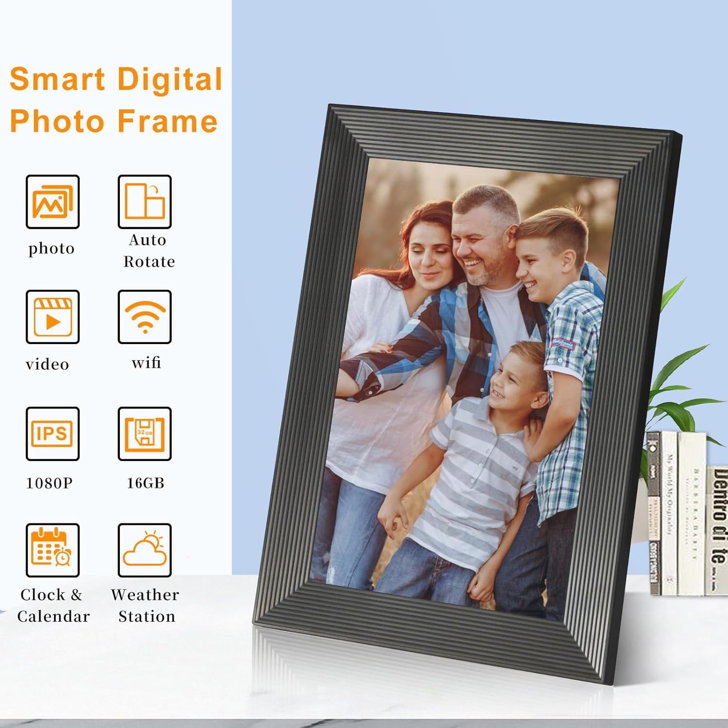Frameo 10.1 Inch Smart WiFi Digital Photo Frame,Digital Picture Frame with 16GB Storage & SD Slot, Electronic Picture Frame IPS Touch Screen with Auto-Rotate, Frameo Digital Frame WiFi - Black