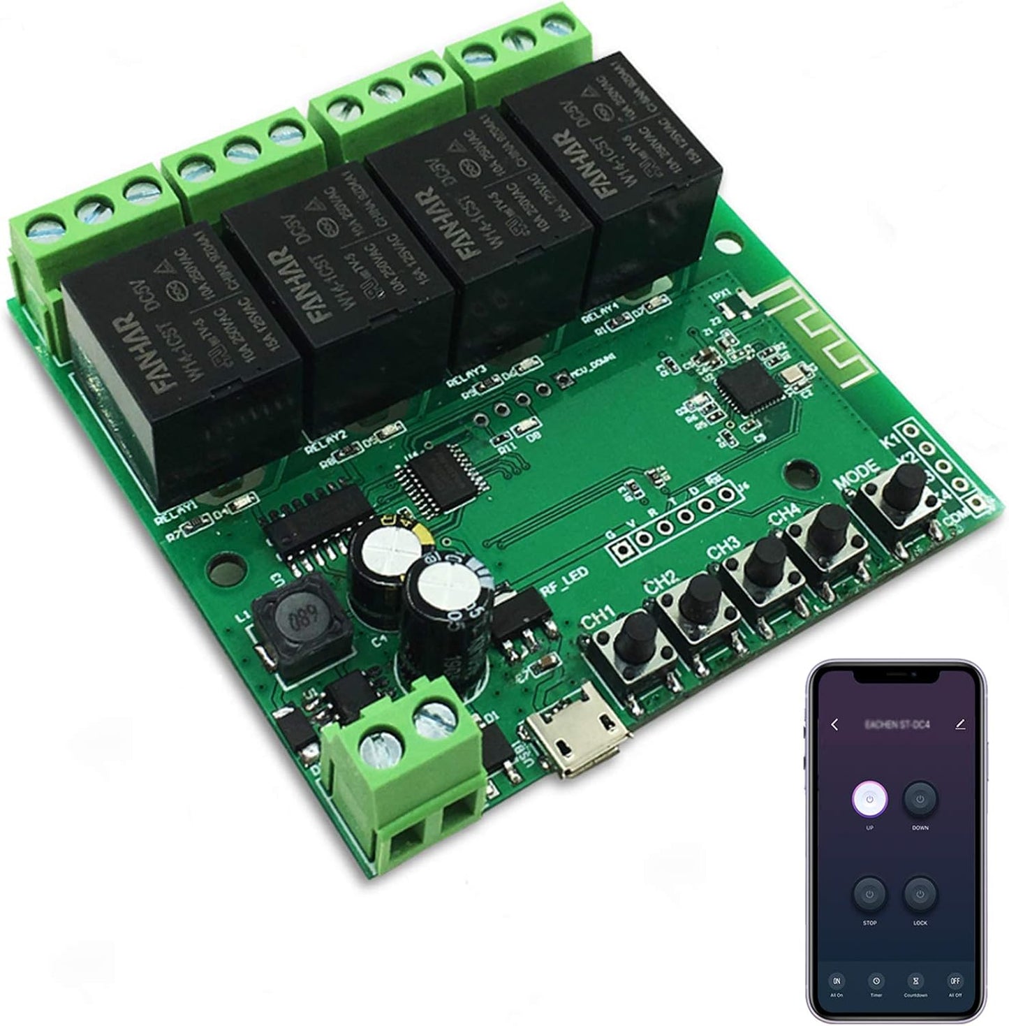 4-Channel WiFi Smart Switch Relay Module, TUYA/Smart Life App for Smart Home Remote Control, Momentary Time Adjustable, Compatible with Alexa/Google Assistant