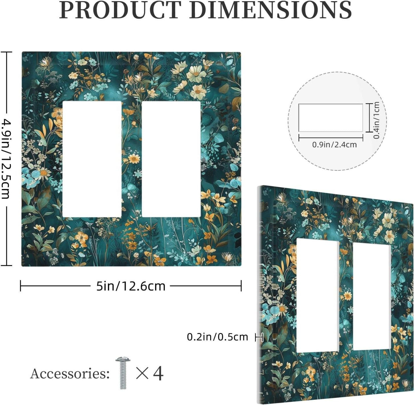 Decorative Outlet Covers Green Leaf Floral Boho Golden Flower Plant 2 Gang Double Gfci Rocker Electrical Wall Panels Light Switch Cover Plate For Bed Room Cabin Decor