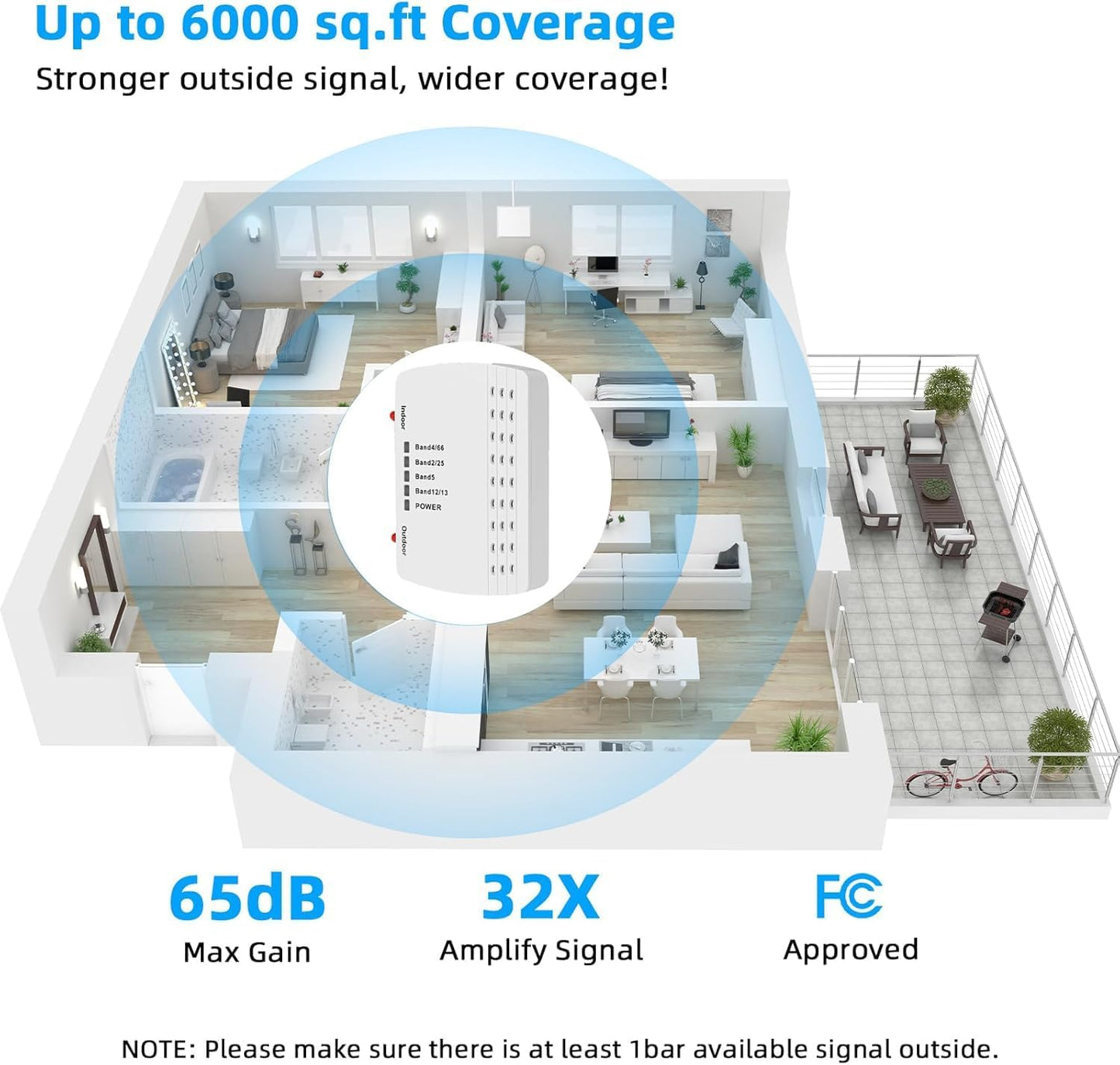 Cell Phone Booster for Home, Up to 6000 Sq.Ft,Cell Phone Signal Booster with 2 Indoor Antennas for Band 66/2/4/5/12/17/13/25