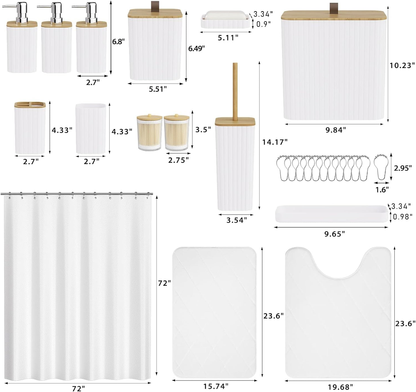 Bathroom Accessory Set - White Bathroom Set, 27PC Bathroom Accessories Set, Bathroom Sets with Shower Curtain and Rugs, Mini Trash Can, Toilet Brush, Trash Can & Soap Dispenser
