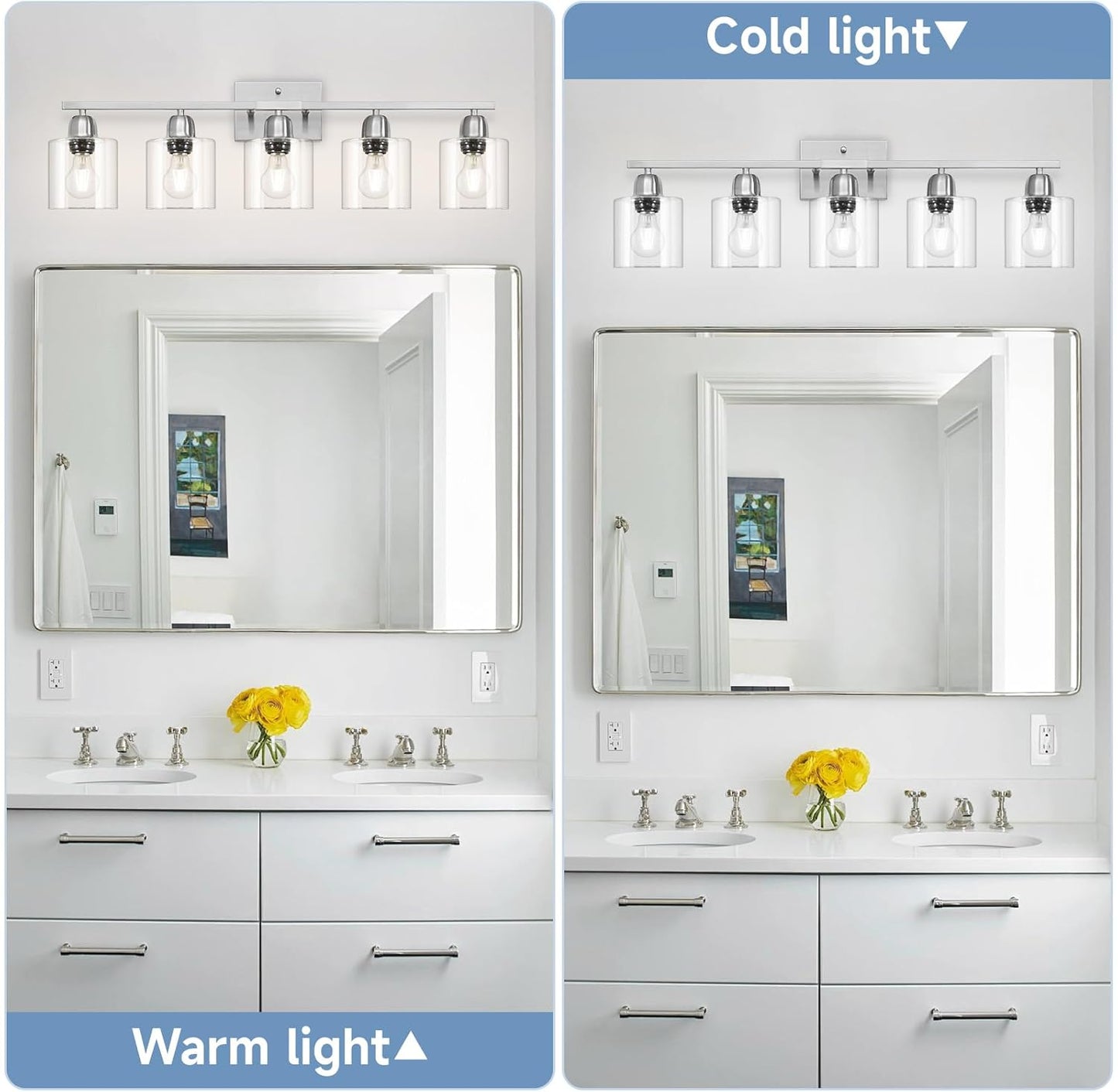 Modern Brushed Nickel 5 Light Bathroom Vanity Light, 31 inch Bathroom Lights Fixtures, Vanity Lights for Mirror Kitchen Living Room Hallway Cabinet Porch