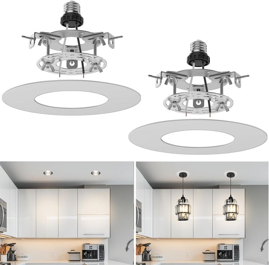 Recessed Can Light Conversion Kit for 5" and 6" Ceiling Fixtures - Pendant/Hanging Light Upgrade, Compatible with Ceiling Fans, Includes 7¾" Flat Steel Medallion, White Finish,2 Pack