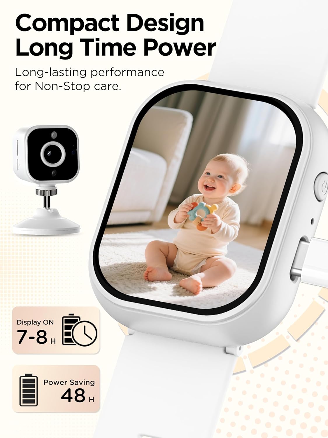 Baby Monitor with Camera and Audio, Wearable Portable Baby Monitor No WiFi Needed Watch, Can Save 1080P HD Video, SD Card Included, Night Vision, 2-Way Talk, Cry & Temp Sense, Alarm & Lullabies
