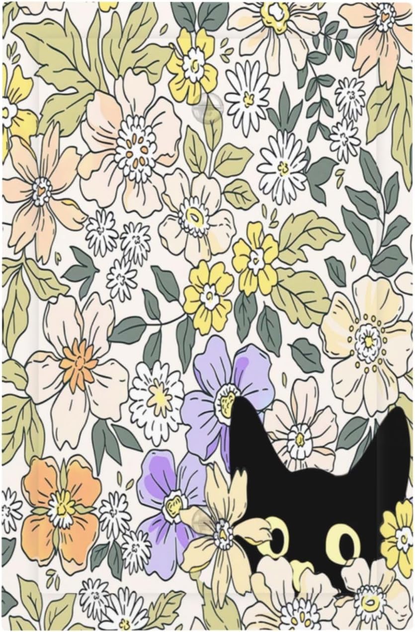 Decorative Light Switch Plate Covers Cute Black Cat in a Flower Patch Botanical Garden 1 Gang No Device Single Blank Outlet Covers Wall Plate Light Switch Covers for Bedroom Home Decor