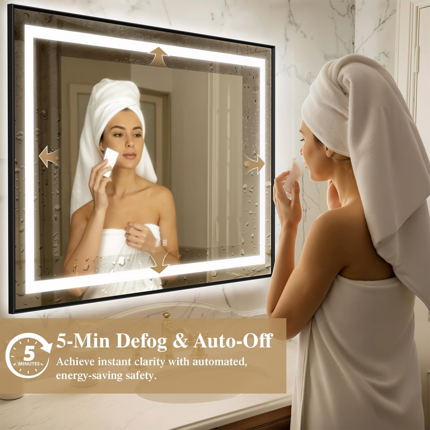 36X36 Inch LED Bathroom Mirror with Lights, Black Frame Frontlit+ Backlit Bathroom Vanity Mirror for Wall, Ultra-Clear Tempered Glass, Shatter-Proof, Anti-Fog and Memory Function, ETL Listed