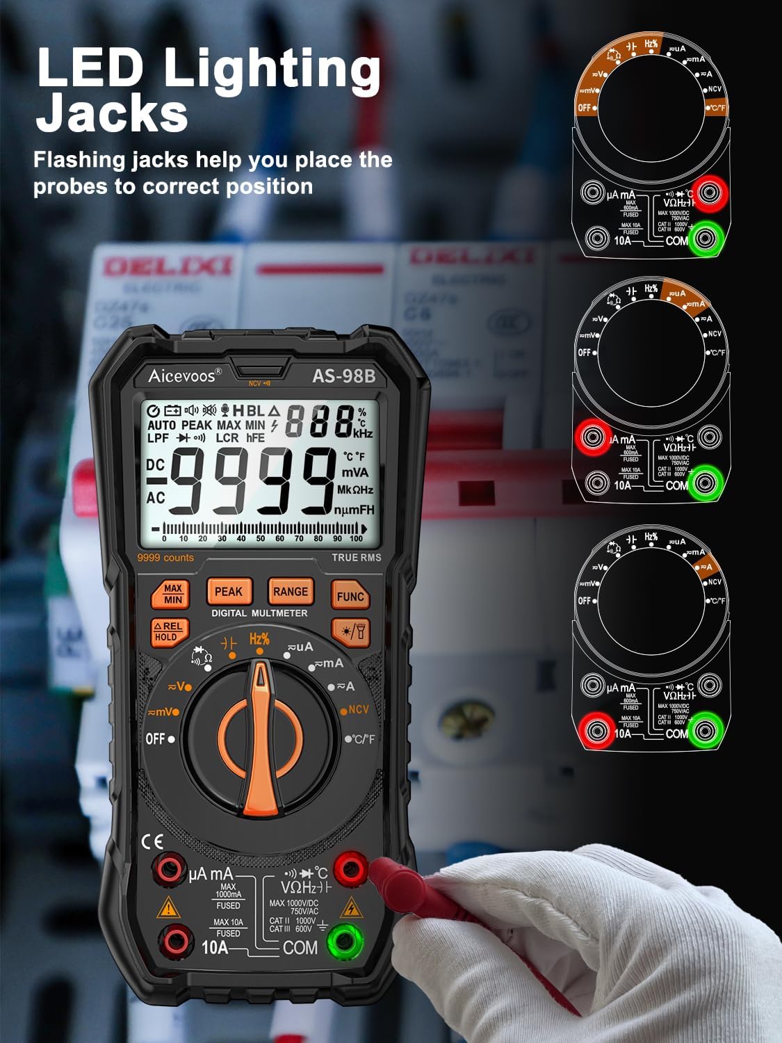Multimeter Digital Multimeter, 9999 Counts DC AC Voltmeter and Ohm Volt Amp Tester, Auto-Ranging Fast Accurately Measures Voltage Current (DC/AC Current)