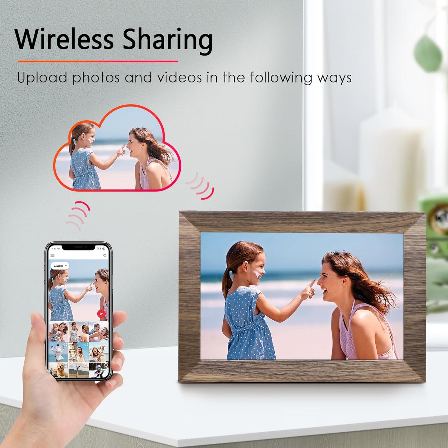 Canupdog WiFi Digital Picture Frame 10.1 Inch, IPS Touch Screen Smart Cloud Digital Photo Frame with 16GB Storage, Wall Mountable, Auto-Rotate, Share Photos from Anywhere Via App
