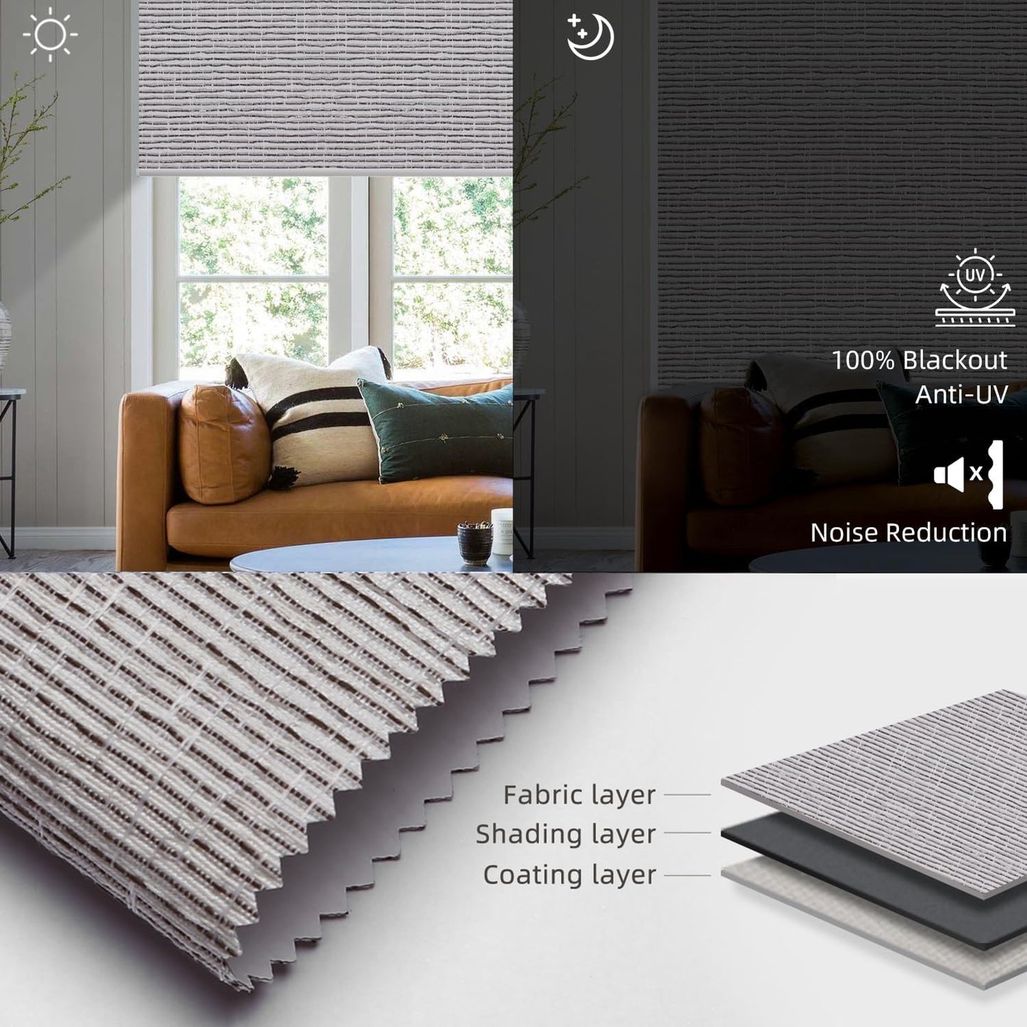 SmartWings Motorized Roller Shades Work with Homekit, 100% Blackout Smart Blinds for Windows, Cordless Remote Control Window Shades, Safar Rock Grey, Customized Size