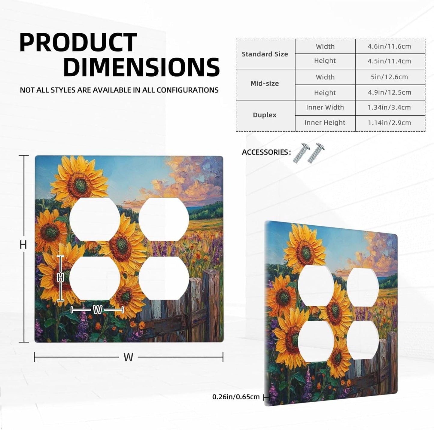 Decorative Outlet Covers Rustic Wilderness Sunflower Lavender Muzha Oil Painting 2 Gang Wall Plate Cover Double Duplex Receptacle Light Switch Cover Plate Faceplate