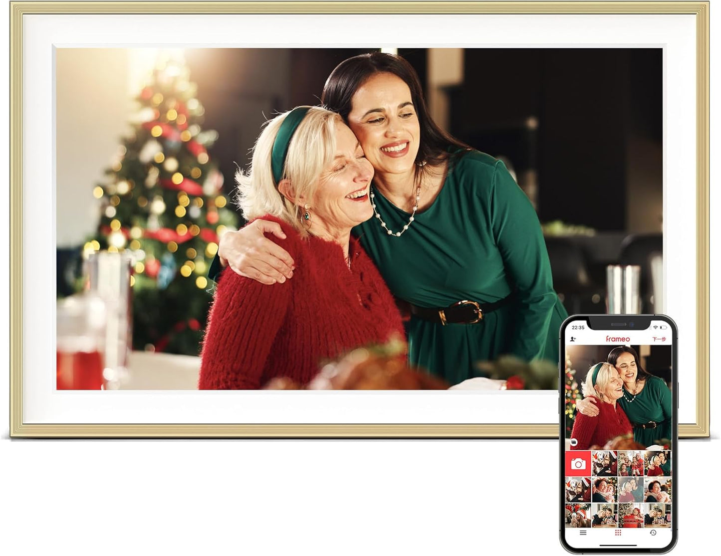 Digital Picture Frame, 15.6 inch Large Digital Photo Frame WiFi, 32GB Capacity, 1920 * 1080 IPS FHD Touch Screen, Electronic Frame Slideshow, Tabletop&Wall-Mounted, Gifts for Mom, Women, Golden
