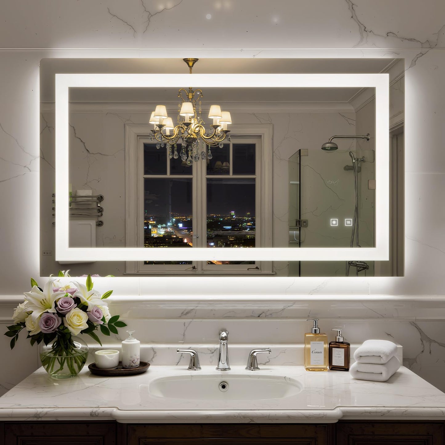 40X24 Inch LED Bathroom Mirror with Lights, Frontlit+ Backlit Bathroom Vanity Mirror for Wall, Ultra-Clear Tempered Glass, Shatter-Proof, Anti-Fog and Memory Function, ETL Listed