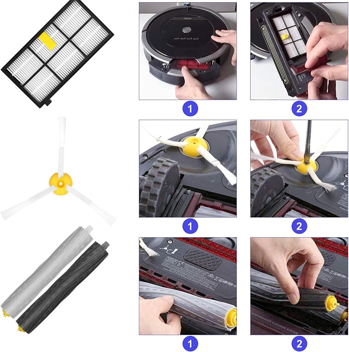 Replacement Parts for irobot Roomba 800 Series 850 860 861 866 870 880 890 900 Series 960 980 981 985 Vacuum Cleaner,Replenishement Kits with 2 Set Extractors,4 Filters,4 Side Brushes