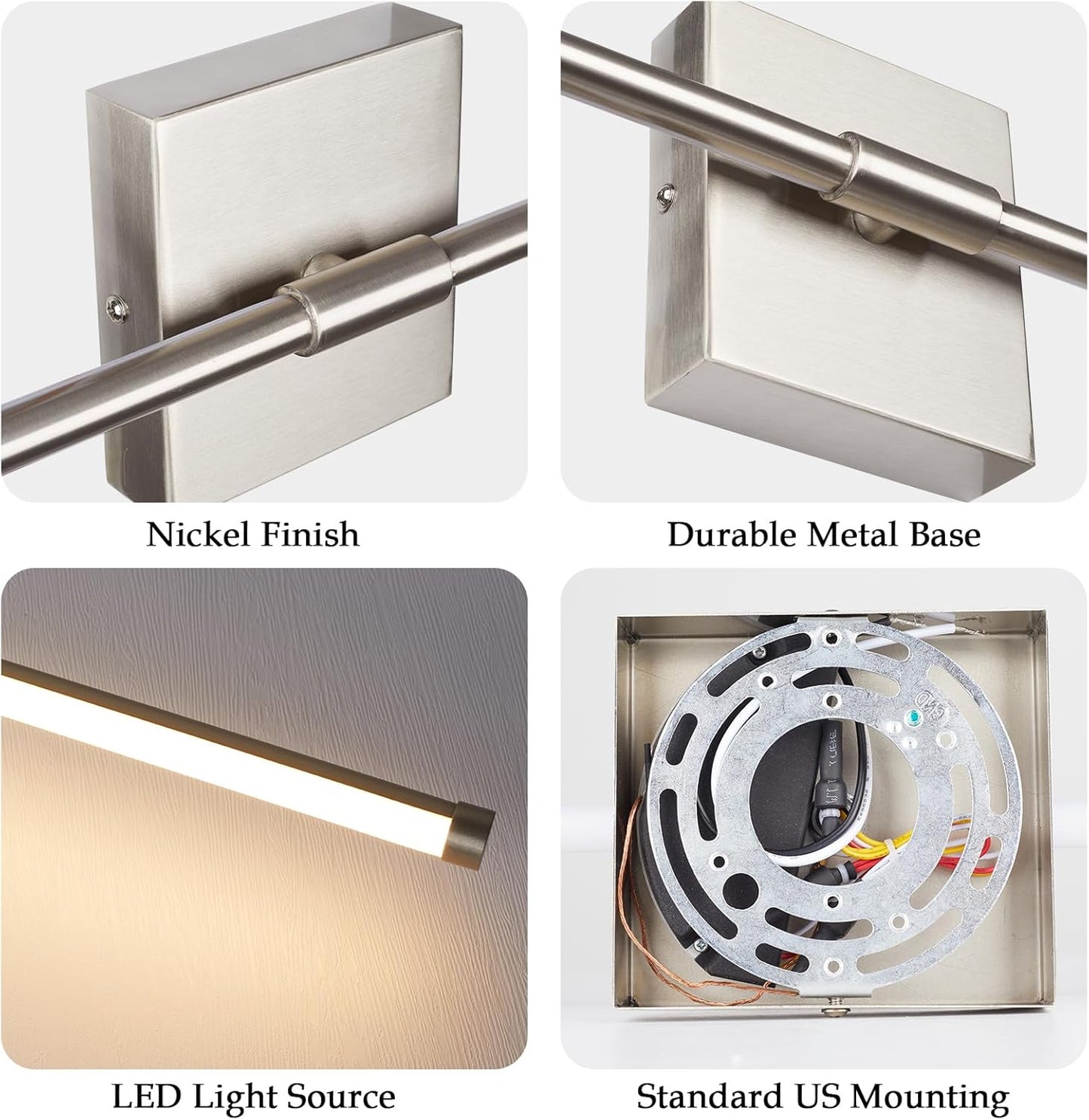 LED Wall Sconces with Remote Control, Dimmable Wall Sconces Set of 2, 5 Colors 3000K-6500K & Dimmable, Hardwire Wall Light with Timer & Night Light, LED Nickel Wall Lamps for Living Room, Bedroom