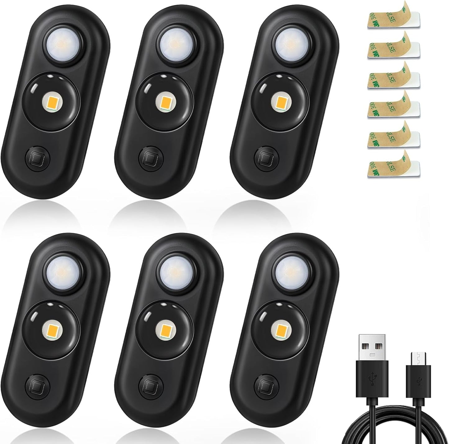 YGS-Tech LED Motion Sensor Light Indoor, Rechargeable Puck Lights, Magnetic Dimmable Under Cabinet Light, Wireless LED Lights for Closet, Kitchen, Stairs, Daylight White, 6-Pack (Black)