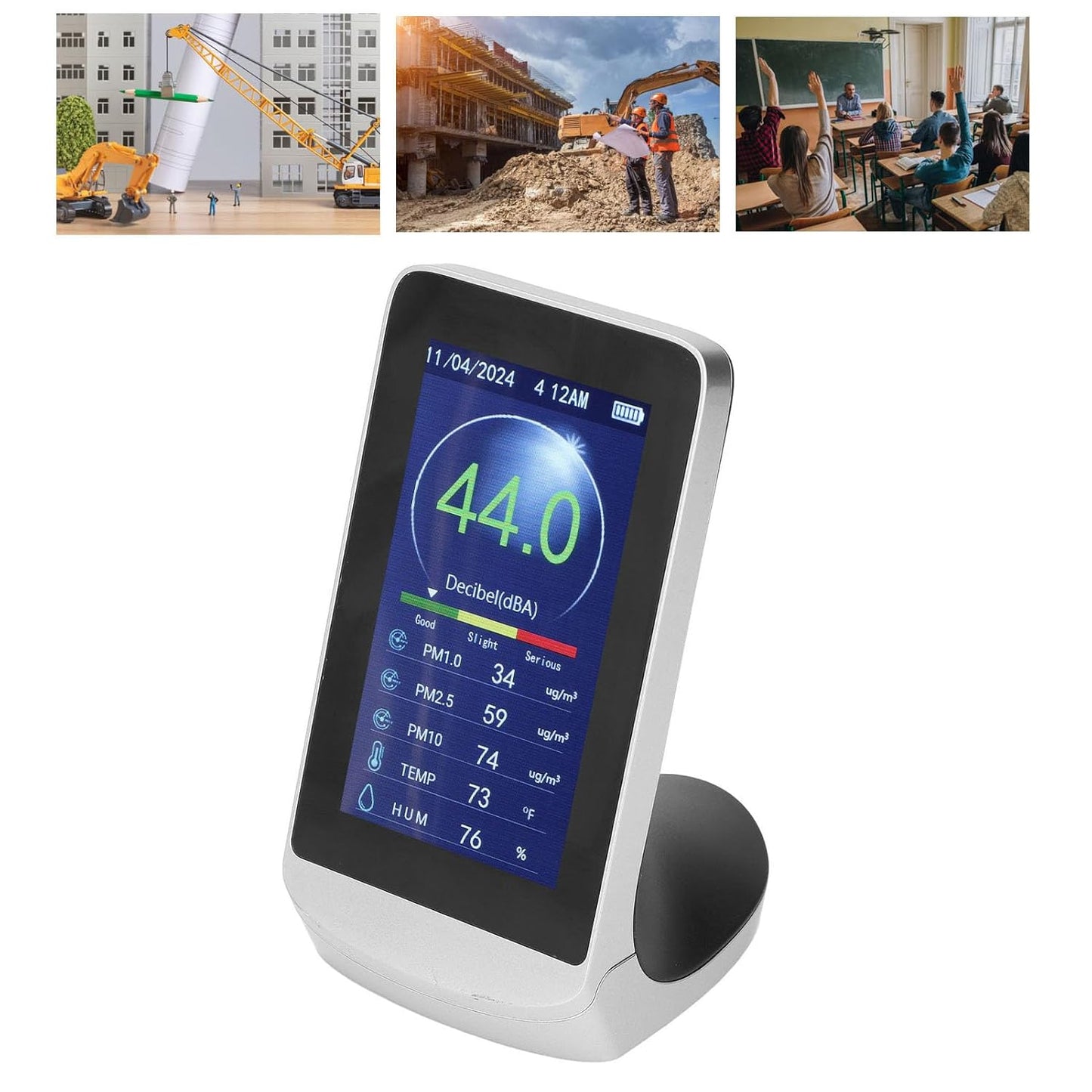 Decibel Meter with Large LCD Display, Multifunctional Sound Level Reader 30-130db, Temp Humidity PM2.5 Monitor - Sensor, Wall Hanging or Desktop Use, Ideal for Ho
