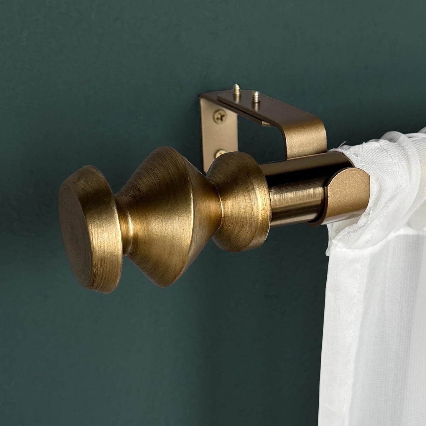 1-1/8 Inch Diameter Warm Gold Curtain Rods with Modern Geometric Finials, 72-144'' Telescoping Single Curtain Rods for window width 68-140 inch, 1 pack