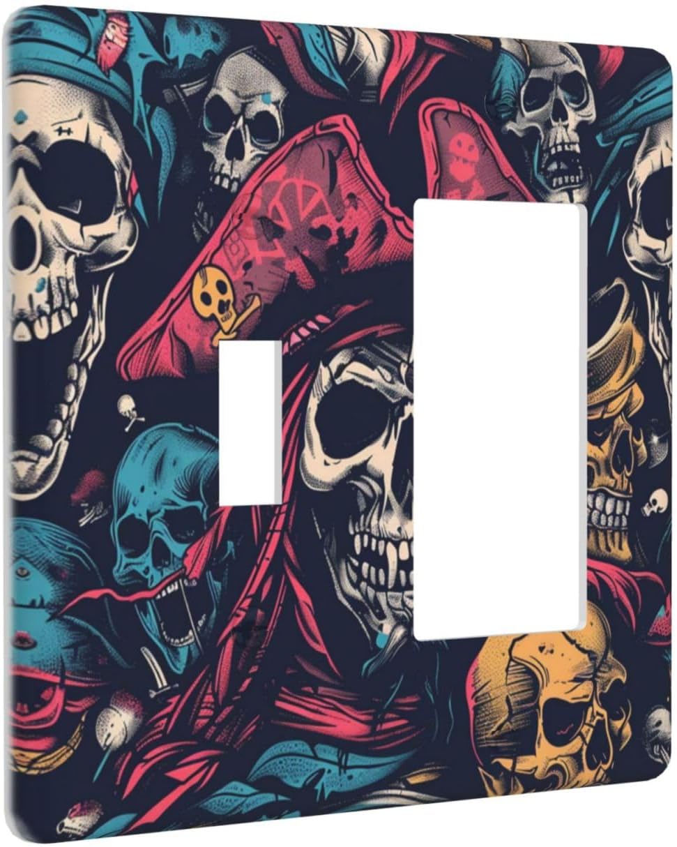 Outlet Covers Pirate Colourful Skeleton Red Hat 1 Toggle 1 Rocker Combination Decorative Wall Plate Electrical Switch Plates Light Switch Cover Plate For Farmhouse Cabin Decor