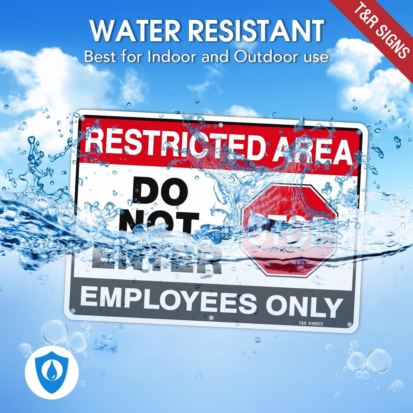 T&R Large Restricted Area Do Not Enter Employees Only Sign - 1 Pack - 14 x 10 Inches Rust Free .040 Aluminum - UV Protected, Waterproof, Weatherproof and Fade Resistant - 6 Pre-drilled Holes