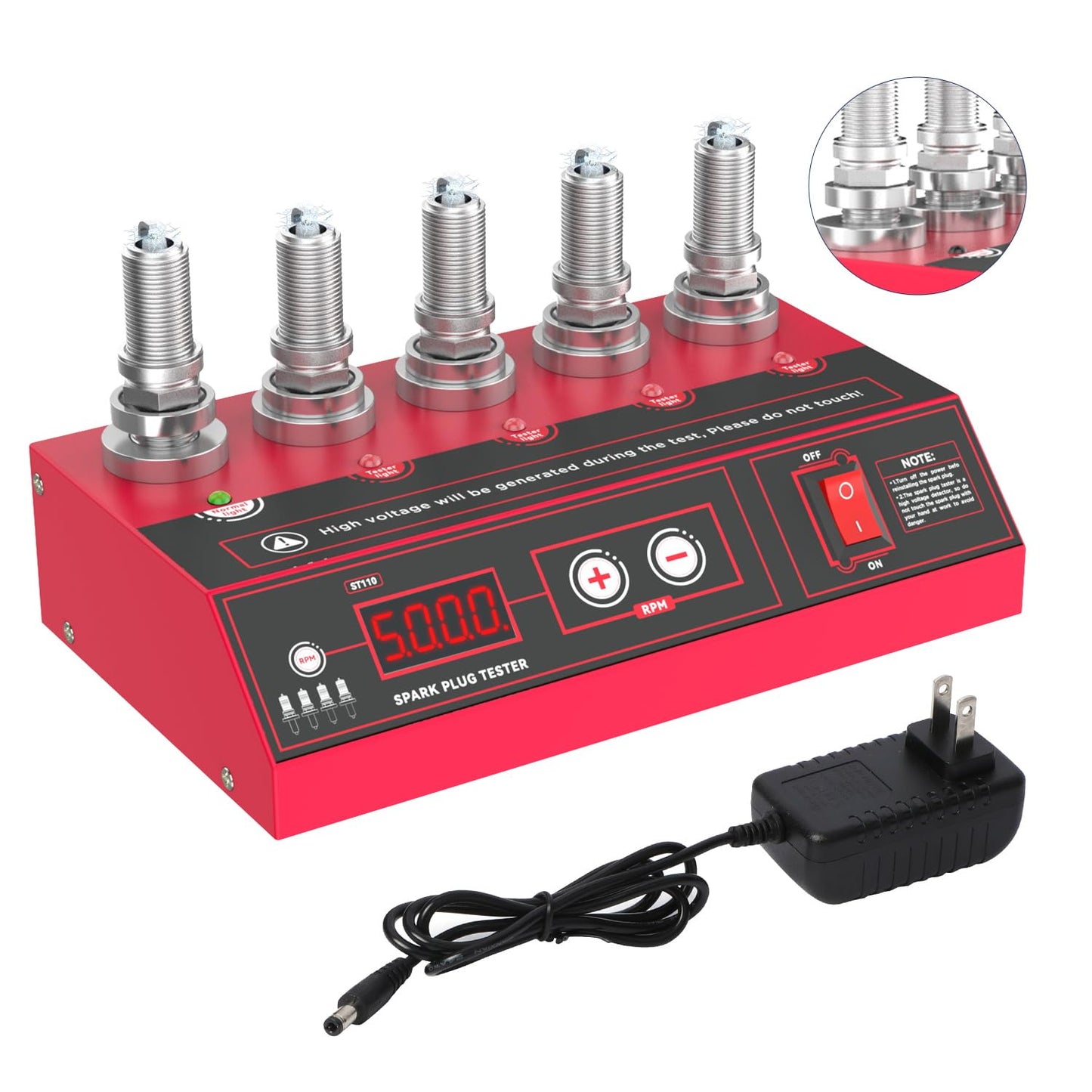 Spark Plug Tester Upgraded 5-Hole Spark Plug Tester Tool with Adjustable Frequency & Hole Height 200-9000rpm Car Engine Ignition Coil Tester Diagnostic Tool for 12V Gasoline Vehicles