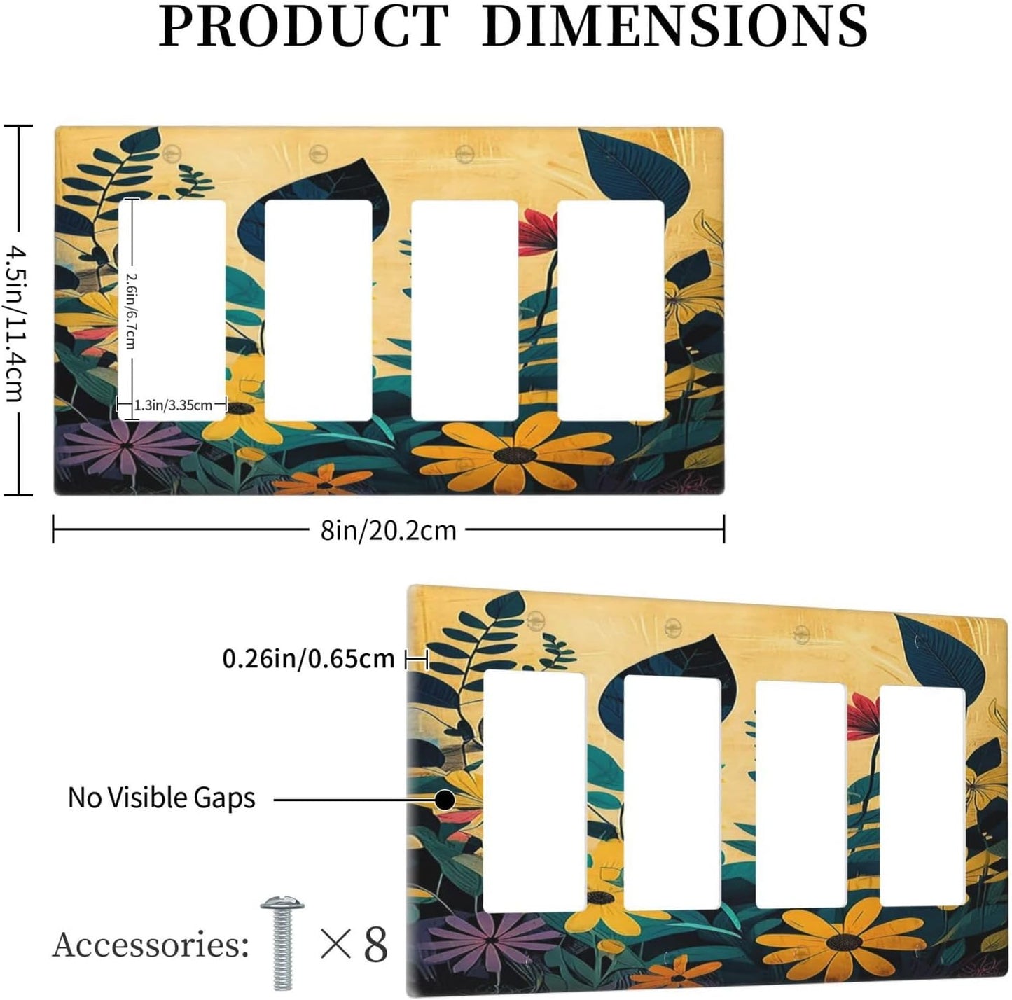 Abstract Minimalist Floral Botanical Boho Flower 4 Gang Wall Plates Outlet Covers Quad Rocker Light Switch Cover Plate Decorative Switch Plates GFCI Electrical Faceplate 4.5 X 8 IN
