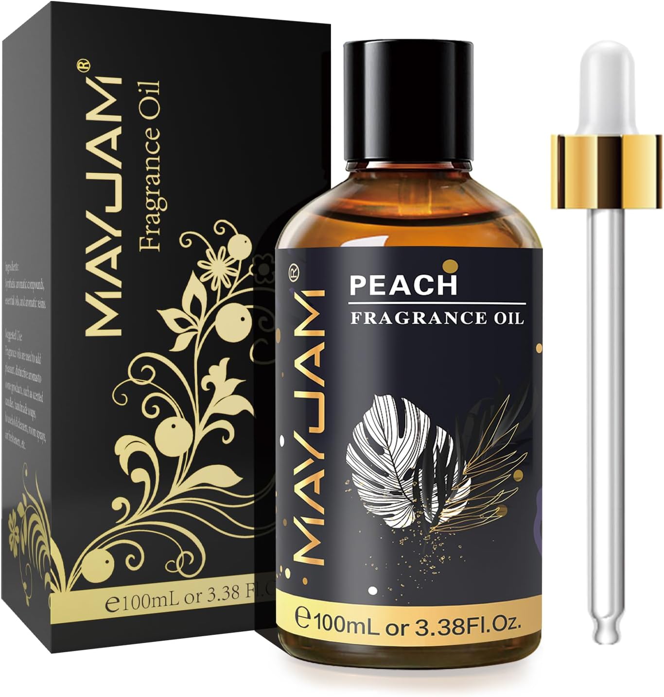 MAYJAM 100ML/3.38FL.OZ Peach Fragrance Oils with Glass Dropper, Essential Oils for Diffusers for Home, Long Lasting Scented Oils for Diffusers Soap Candle Making