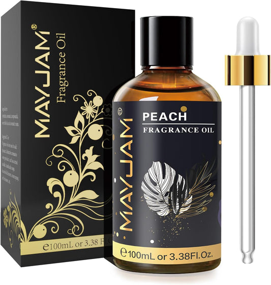 MAYJAM 100ML/3.38FL.OZ Peach Fragrance Oils with Glass Dropper, Essential Oils for Diffusers for Home, Long Lasting Scented Oils for Diffusers Soap Candle Making