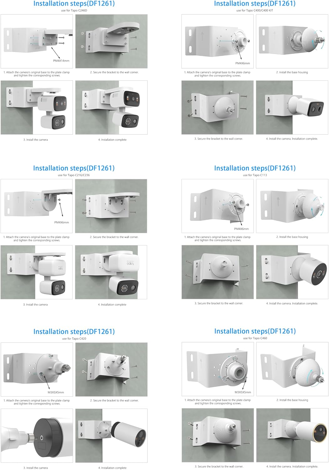 Corner Wall Mount Bracket Compatible with TP-Link Tapo C246D/C236/C216/C217/C113/C420/C400/C400 KIT/C460 Security Camera, Easy Installation with Precise Hole Positioning (White)
