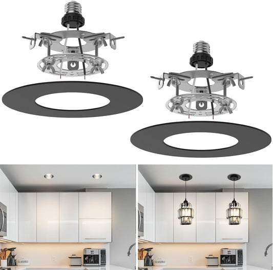 Recessed Can Light Conversion Kit for 5" and 6" Ceiling Fixtures - Pendant/Hanging Light Upgrade, Compatible with Ceiling Fans, Includes 7¾" Flat Steel Medallion,Black Finish,2 Pack