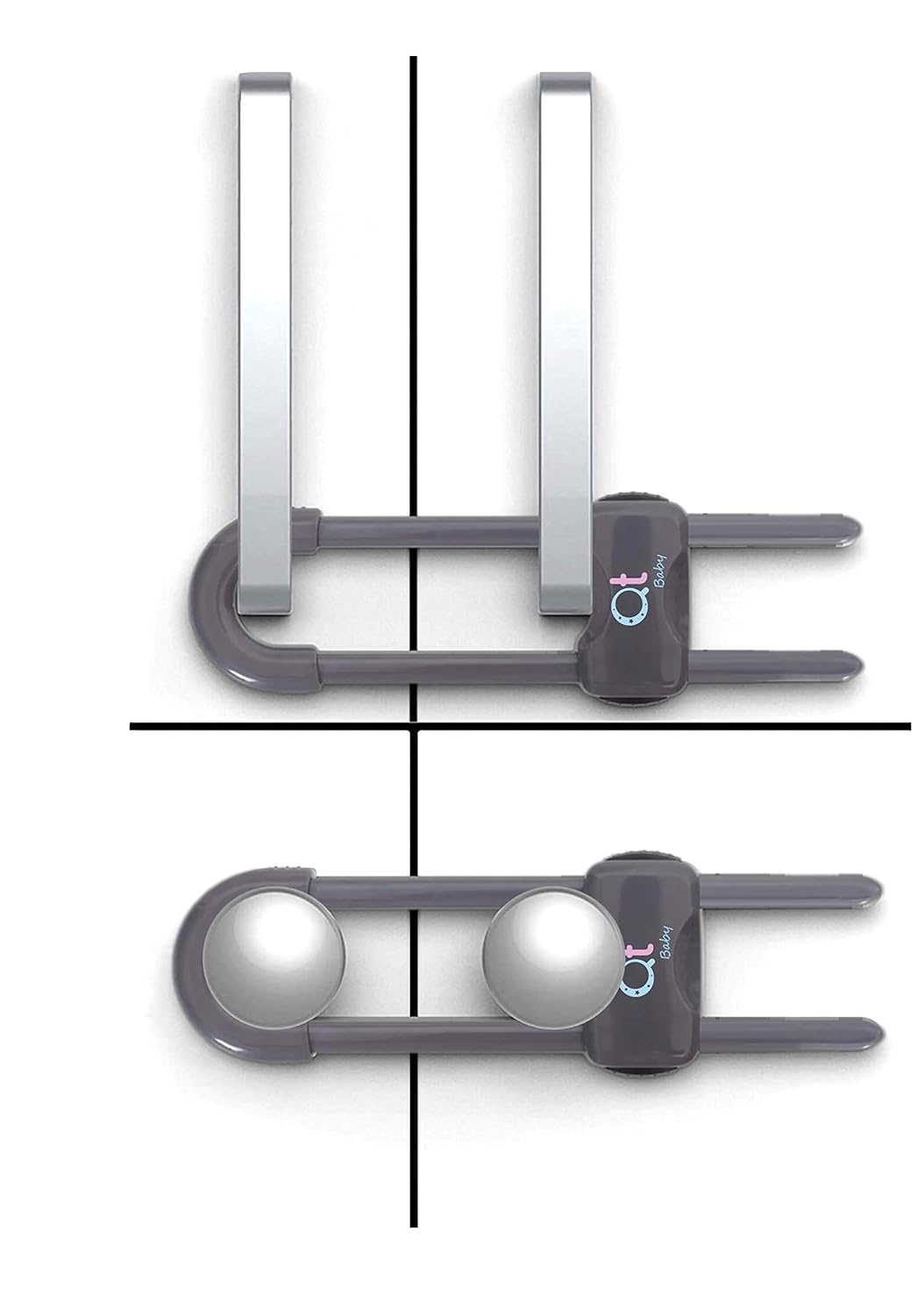 Pack of 12 - Baby Proofing Cabinet Locks Adjustable U Shaped Baby Safety Latches for Drawers, Fridge, Closet Modern Baby Proofing Cabinet Lock with Extra Secure Lock Buttons (Thunder Grey)