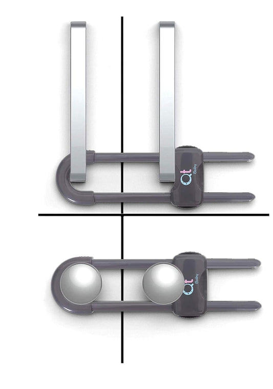 Pack of 12 - Baby Proofing Cabinet Locks Adjustable U Shaped Baby Safety Latches for Drawers, Fridge, Closet Modern Baby Proofing Cabinet Lock with Extra Secure Lock Buttons (Thunder Grey)