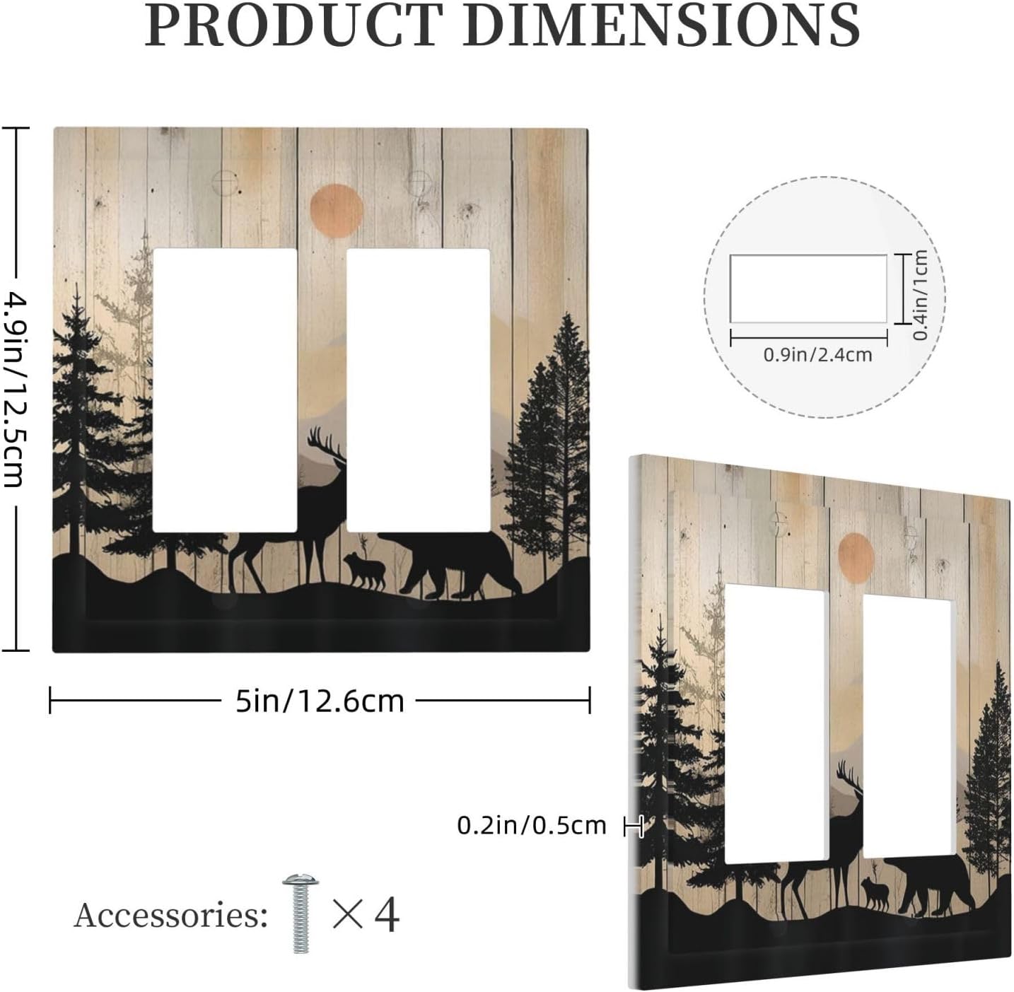 Decorative Outlet Covers Wood Board Wildlife Cute Bear Deer Forest Rustic 2 Gang Double GFCI Rocker Electrical Wall Panels Light Switch Cover Plate for Bathroom Farmhouse Decor