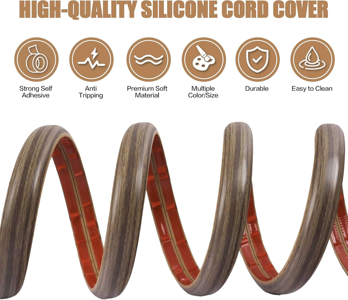 Floor Cord Cover Self Adhesive Cord Hider,3.3FT Cable Management, Extension Strip Protector for Wires, Prevent Cable Trips for Offices, Gyms, Exhibitions Cavity:0.47"(W) x 0.35"(H) Wood Walnut