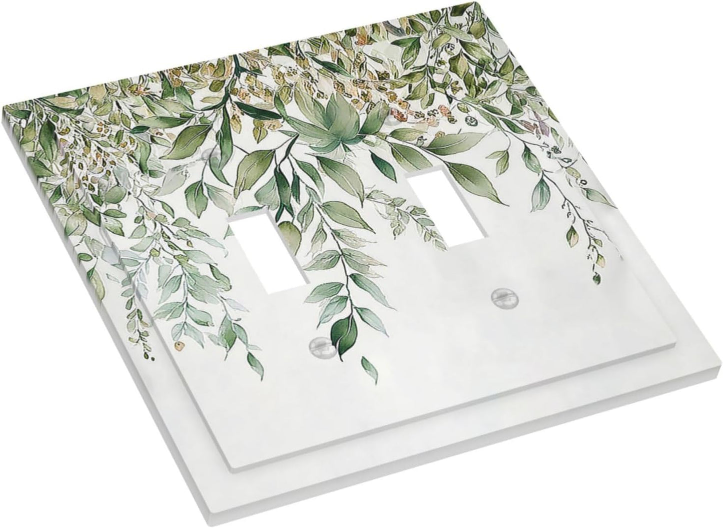 Decorative Switch Plates Sage Green Eucalyptus Watercolor Plant Leaves 2 Gang Double Toggle Outlet Light Switch Cover Wall Plate Electrical Faceplate for Bedroom Bathroom Decor