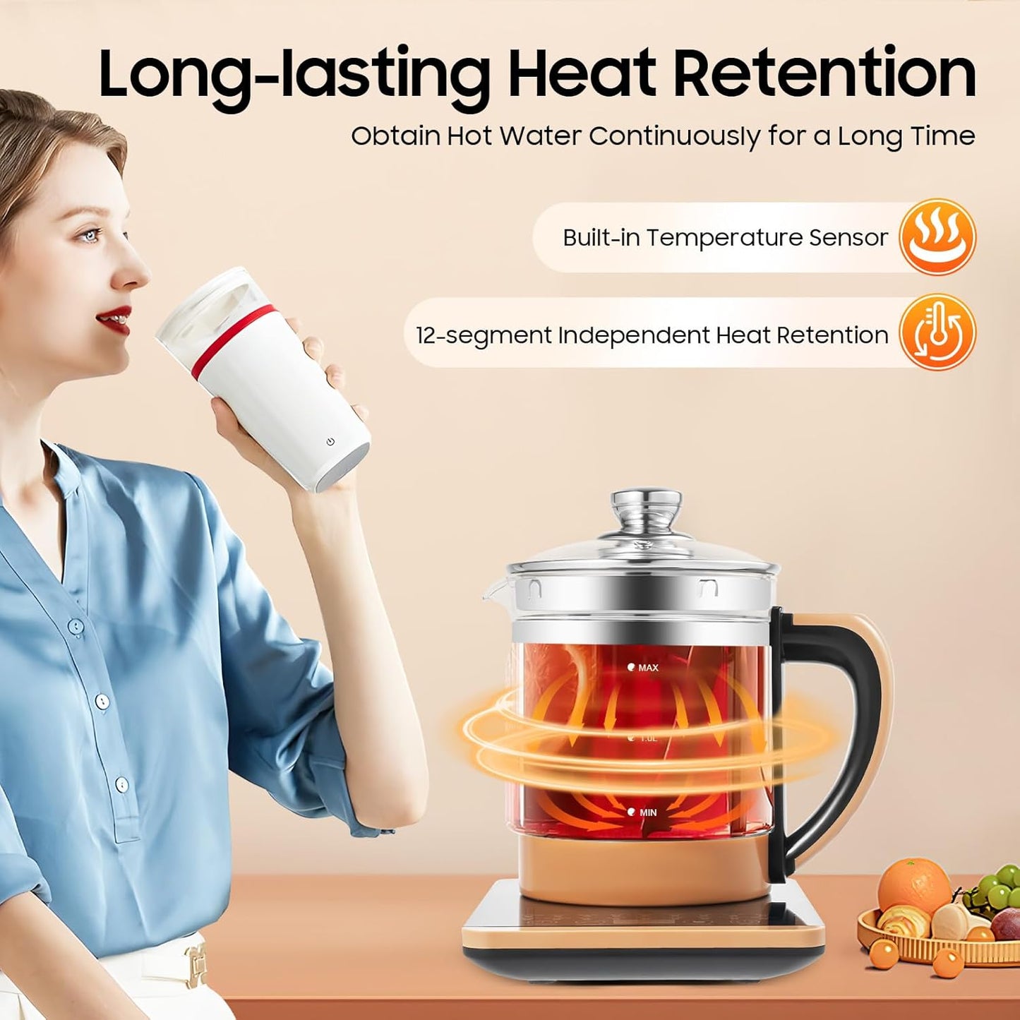 Electric Glass Kettle For Boiling Water For 1.8 L Temperature Control Tea Maker With 18 Smart Menu Bpa-Free & Boil-Dry Protection For Health Medicine Meals Scented Tea