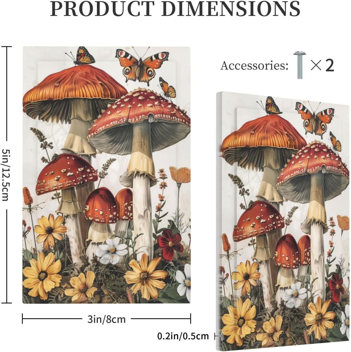 Light Switch Cover Plate Mushroom Forest Butterfly Wild Flower 1 Gang No Device Blank Electrical Wall Plates Faceplate Decorative Switch Plate For Bed Room Living Room Decor