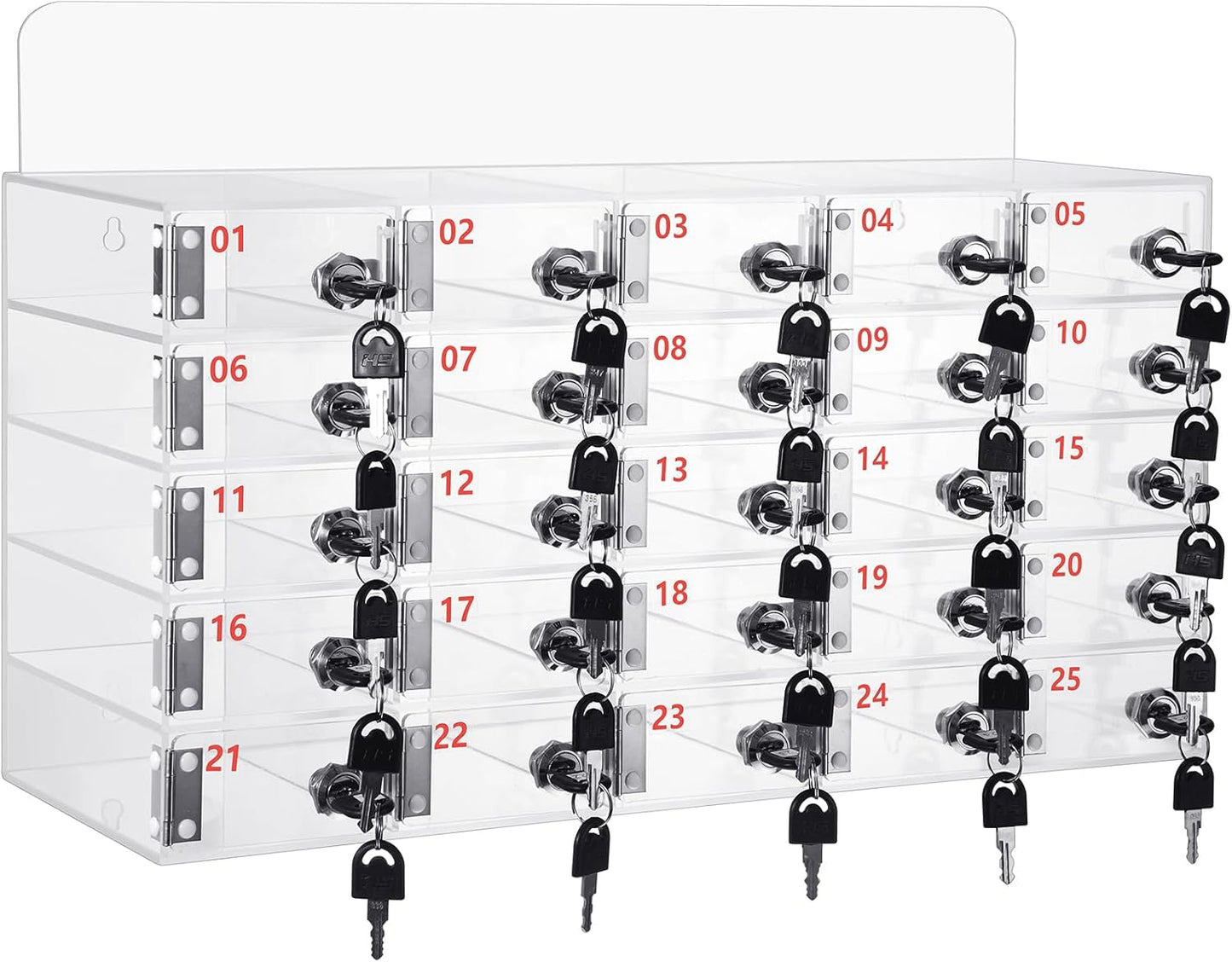 Threan 25 Slot Cell Phone Storage Box, Clear Cell Phone Storage Cabinet Wall Mounted, Including Door Locks and Keys for Office School Factory Classroom Students Staff