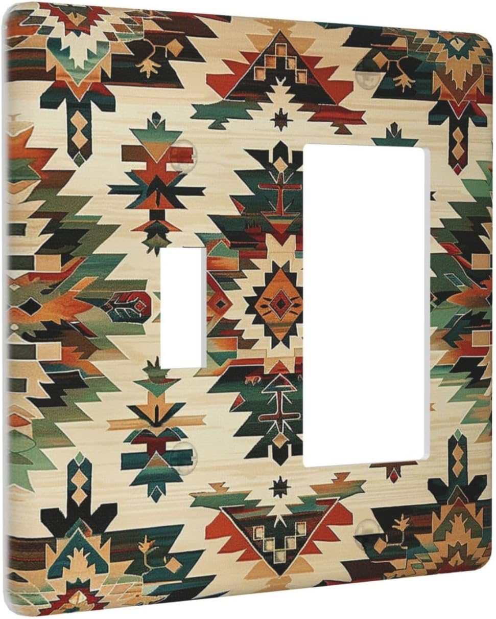 Outlet Covers Southwest Rustic American Indian Aztec Boho 1 Toggle 1 Rocker Combination Decorative Wall Plate Electrical Switch Plates Light Switch Cover Plate for Bed Room living Room