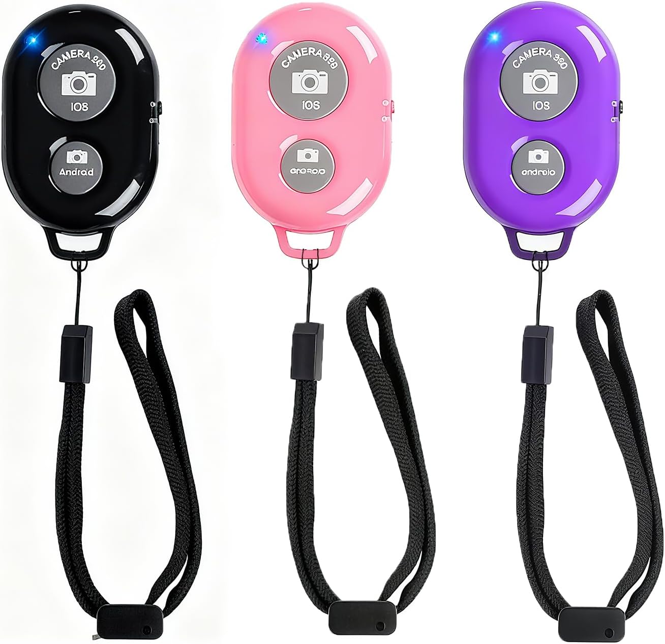 Cellphone Remote Shutter for Smartphones and Tablets, AOQIYUE Wireless Camera Remote Control Compatible with iPhone/Android Cellphone Wrist Strap Included (Black-Pink-Purple)