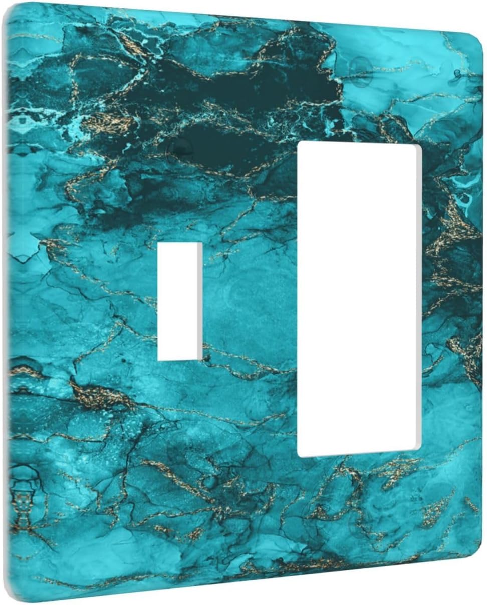 Decorative Outlet Covers Modern Abstract Turquoise Blue Marble Texture 2 Gang 1 Gang Wall Plate Single Toggle Rocker Light Switch Covers Switch Plate Cover for Bathroom Home Decor