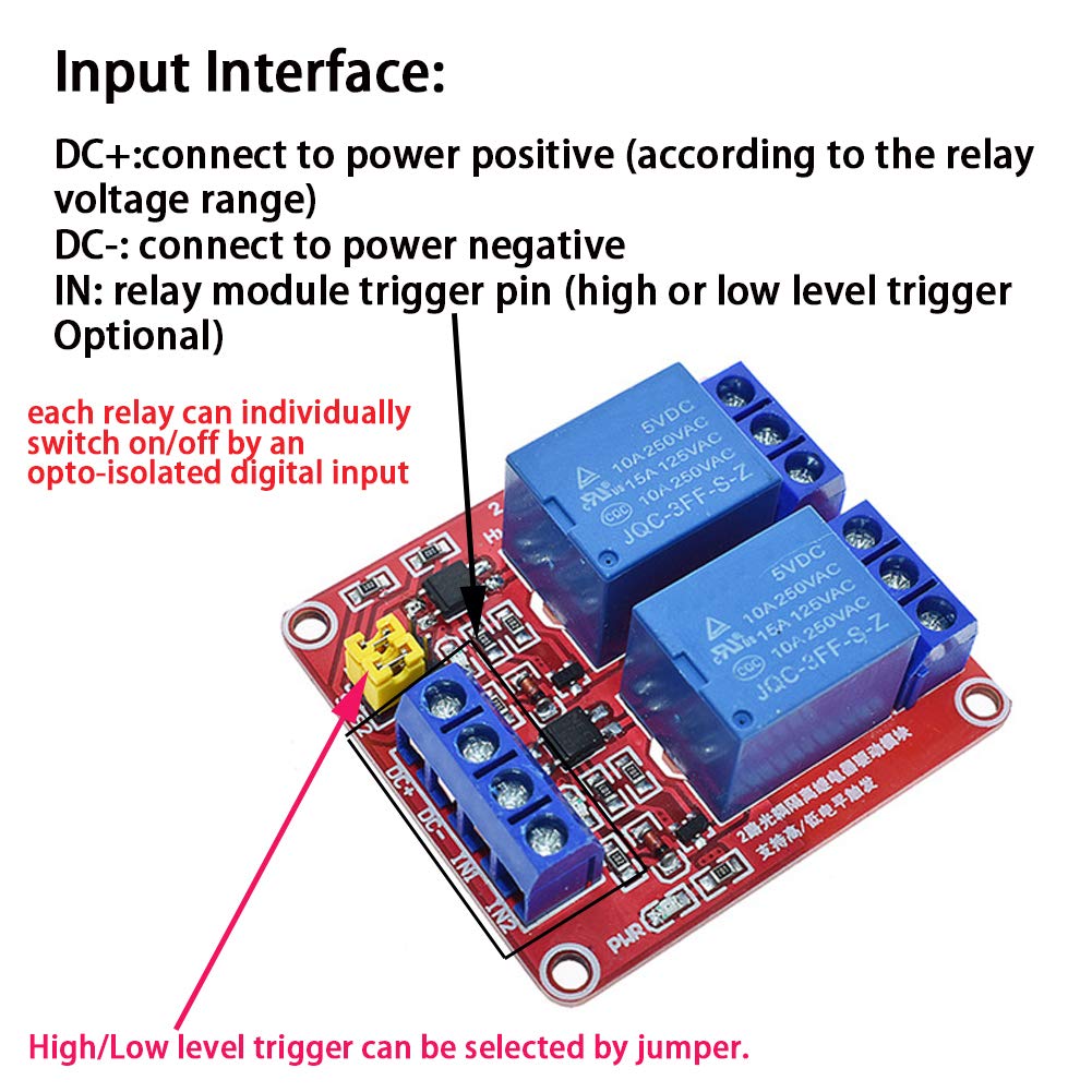 5PCS 2 Channel 5V Relay Module with Optocoupler High or Low Level Trigger Expansion Board for Raspberry Pi Arduino