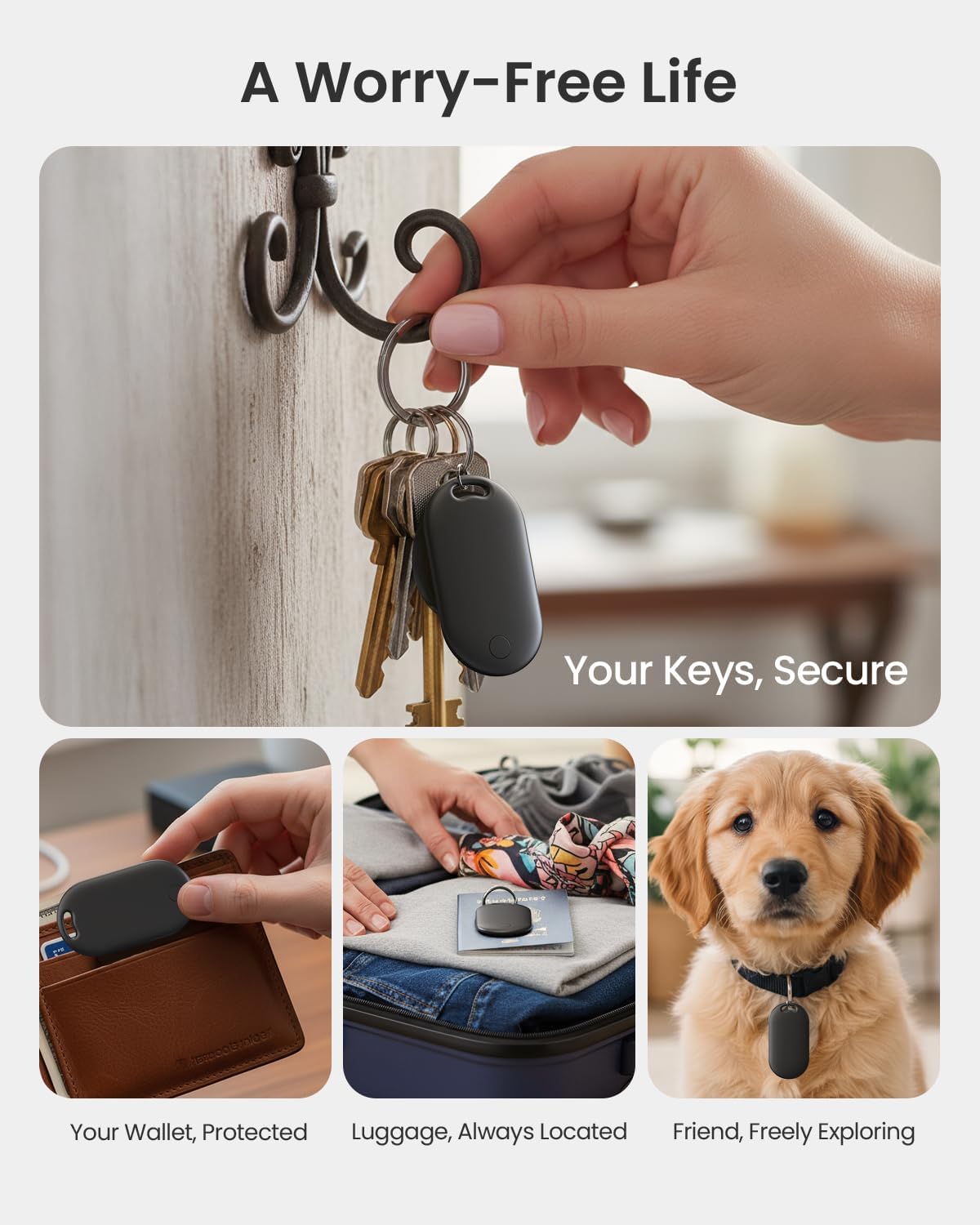 Slim Air Tracker Tags Compatible with Apple Find My (iOS Only) [Apple MFi Certified] Smart Tag with Replaceable Battery Bluetooth Tag Item Finder for Keys, Wallet, Luggage, Bags (Rich Black)