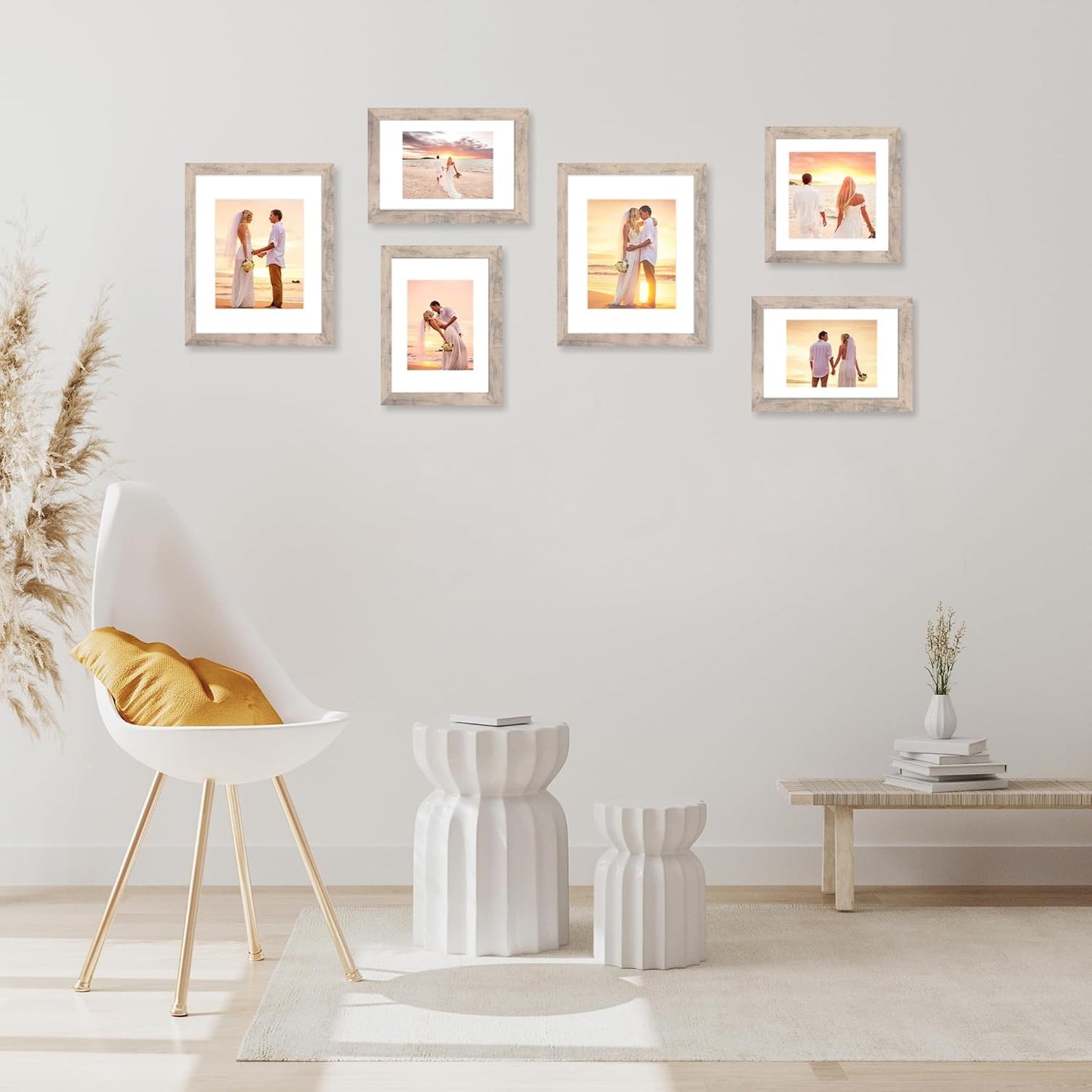 iRahmen 8x12 Picture Frame Set of 4 with High Definition Glass, Smoke Gray Frame Display 6x8 Picture with Mat or 8 x 12 Without Mat, Wood Rustic Photo Frames for Tabletop Display and Wall Mounting